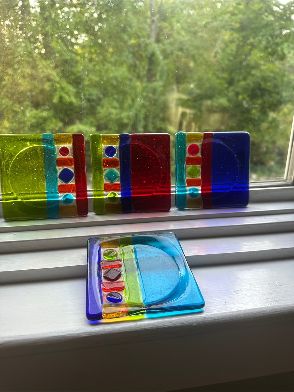 Handcrafted Multicolor fused Glass Coasters - Set of 4